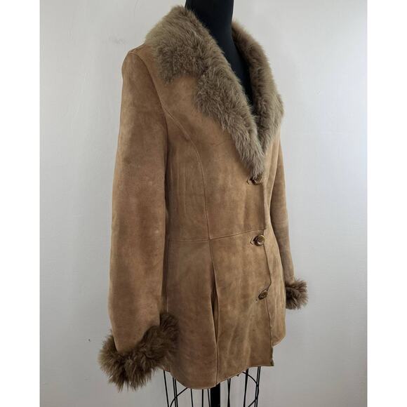 ZARA Woman Brown Shearling Suede Button-Down Fur Jacket Coat M Medium Y2K GenZ - Picture 2 of 8